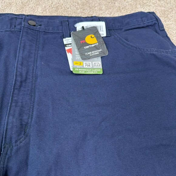 Carhartt FR Pants Mens 50x30 Navy Blue Canvas Fire Resistant Workwear FRB159 NWT - Picture 3 of 12